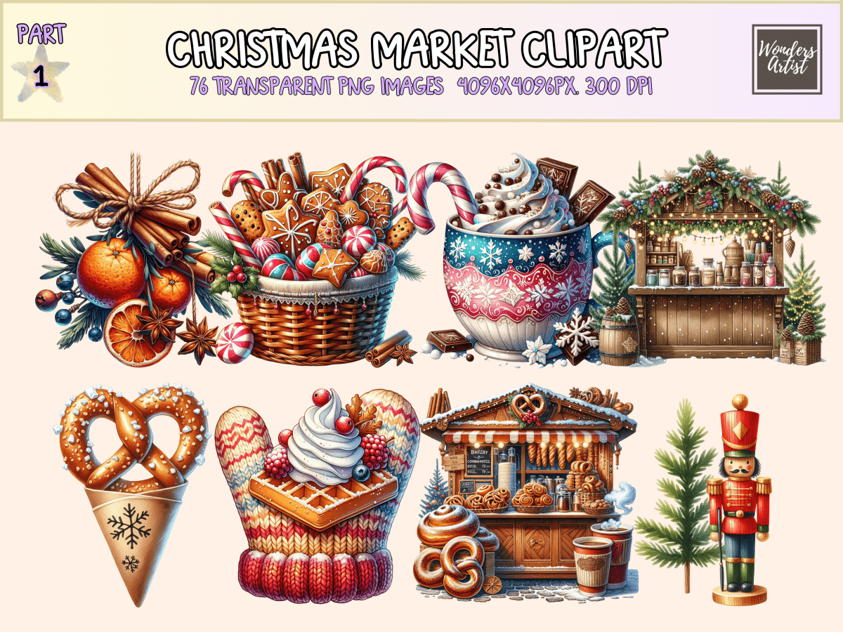 Christmas Market Clipart All Bundles Clipart Line Art - WondersArtist