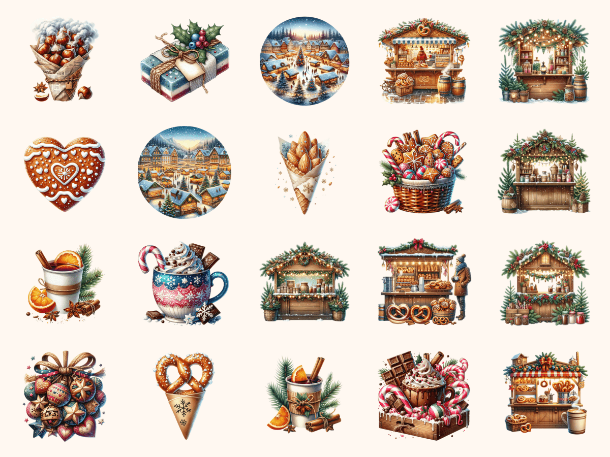 Christmas Market Clipart All Bundles Clipart Line Art - WondersArtist