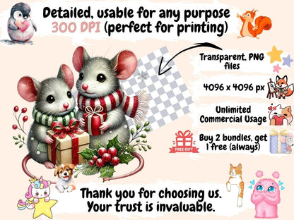 Christmas Mice Clipart Christmas artwork - Wonders Artist