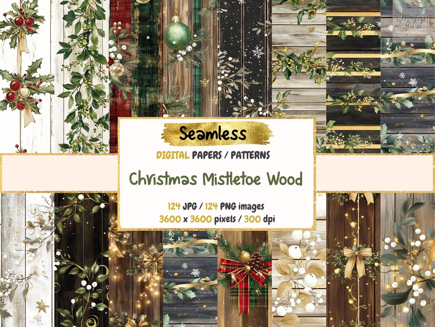 Christmas Mistletoe Wood Seamless Digital Paper - High - Quality Instant Digital Download for Creative Projects