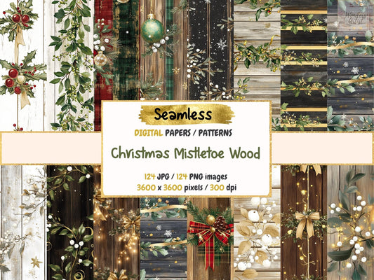 Christmas Mistletoe Wood Seamless Digital Paper - High - Quality Instant Digital Download for Creative Projects