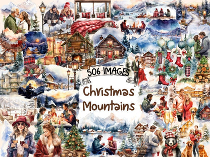 Christmas Mountains Watercolor Clipart christmas clipart - Wonders Artist