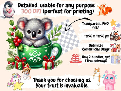 Christmas Mug Animals Clipart Animal in Mug - Wonders Artist