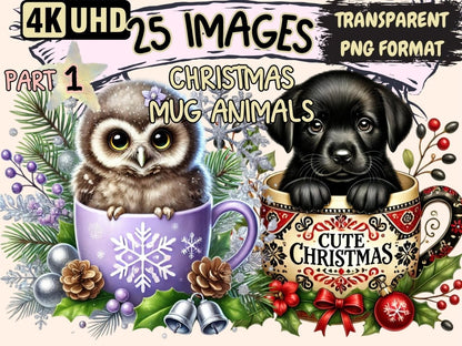 Christmas Mug Animals Clipart Animal in Mug - Wonders Artist