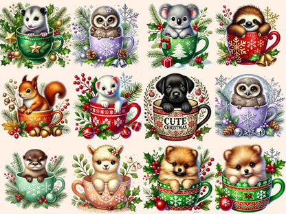Christmas Mug Animals Clipart Animal in Mug - Wonders Artist