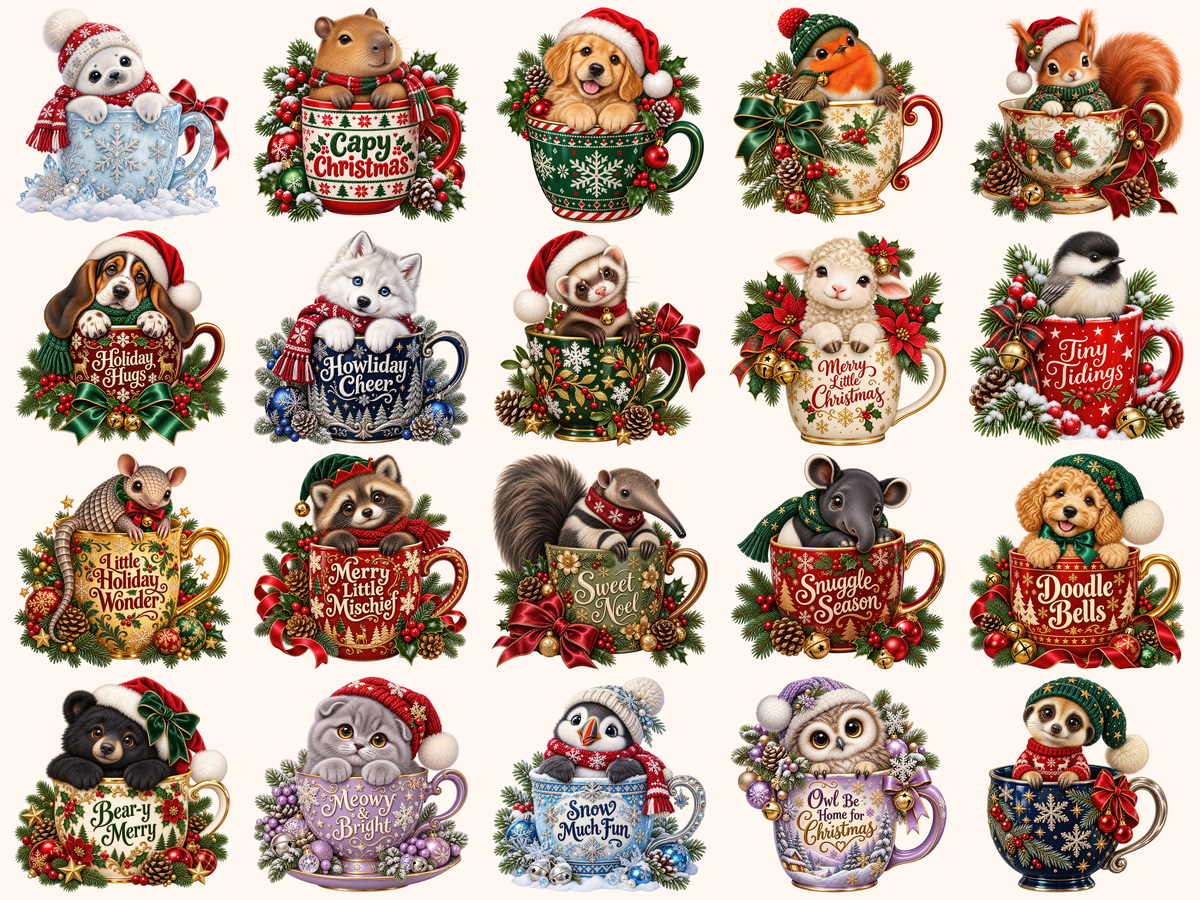 Christmas Mug Animals Clipart — preview grid 1