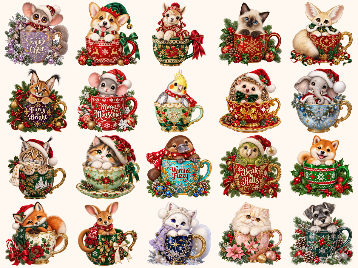 Christmas Mug Animals Clipart — preview grid 2