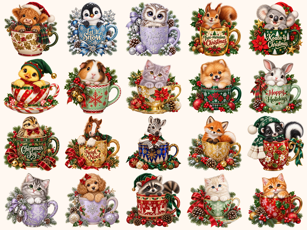 Christmas Mug Animals Clipart — preview grid 3