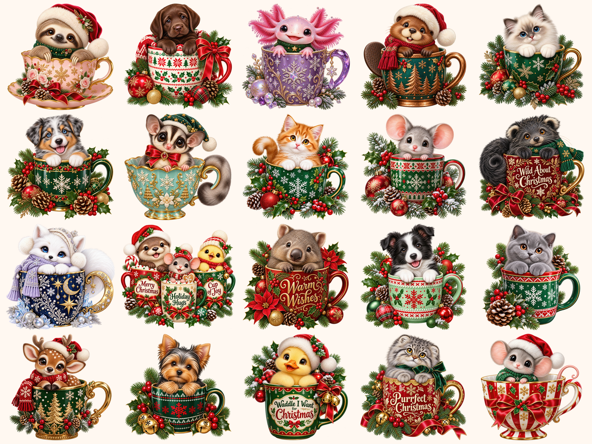 Christmas Mug Animals Clipart — preview grid 4
