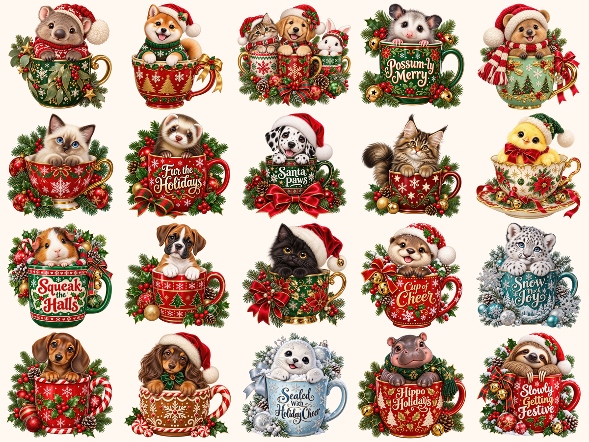 Christmas Mug Animals Clipart — preview grid 5