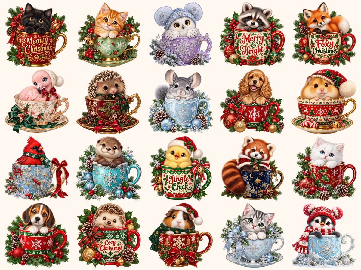 Christmas Mug Animals Clipart — preview grid 6