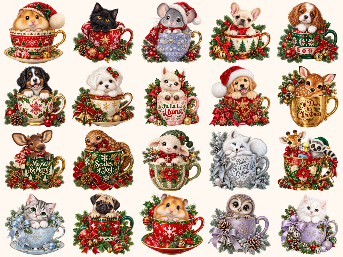Christmas Mug Animals Clipart — preview grid 7