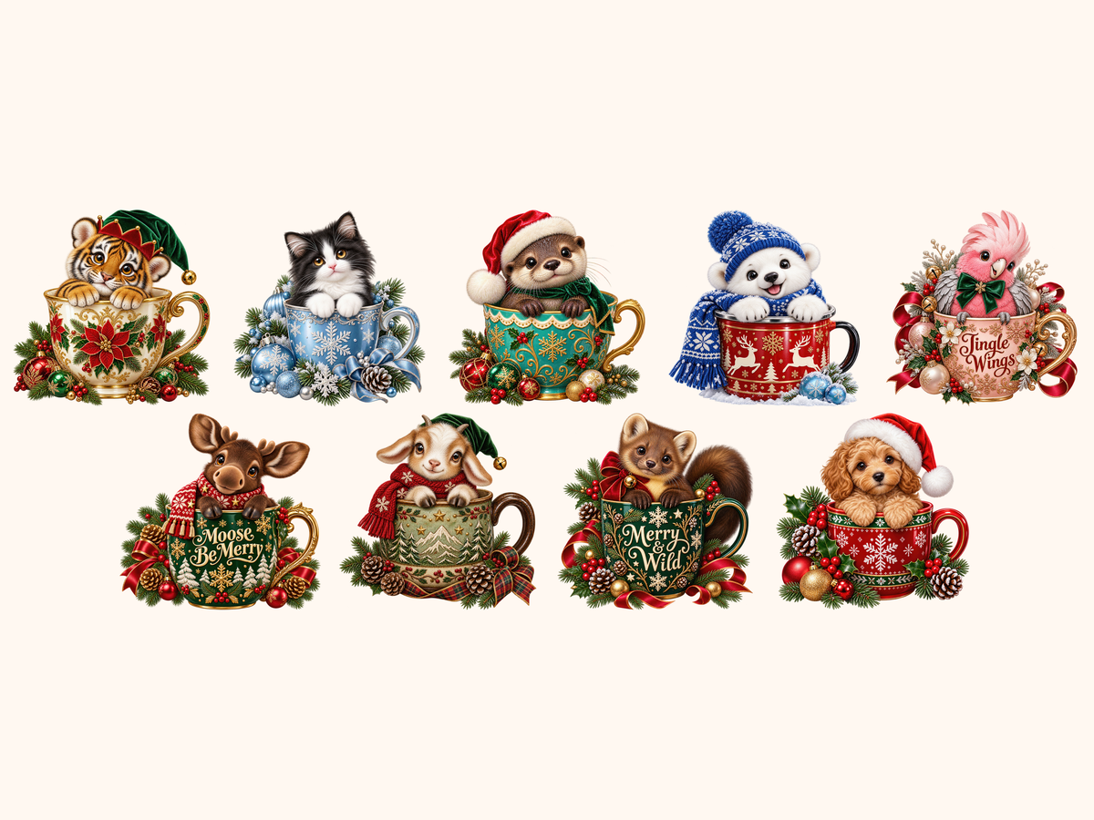 Christmas Mug Animals Clipart — preview grid 9