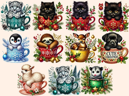 Christmas Mug Animals (P2) Clipart Animal in Mug - Wonders Artist
