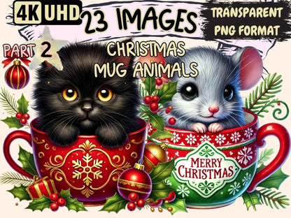 Christmas Mug Animals (P2) Clipart Animal in Mug - Wonders Artist
