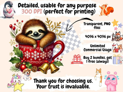 Christmas Mug Animals (P2) Clipart Animal in Mug - Wonders Artist