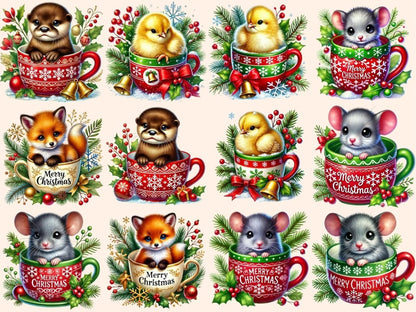 Christmas Mug Animals (P3) Clipart Animal in Mug - Wonders Artist