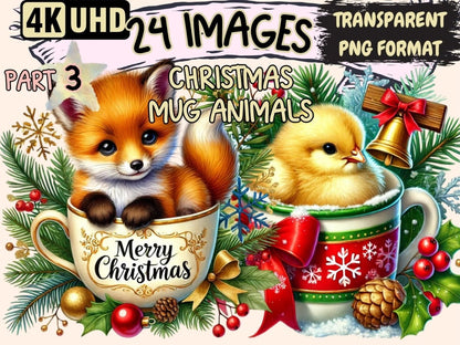 Christmas Mug Animals (P3) Clipart Animal in Mug - Wonders Artist