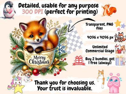 Christmas Mug Animals (P3) Clipart Animal in Mug - Wonders Artist