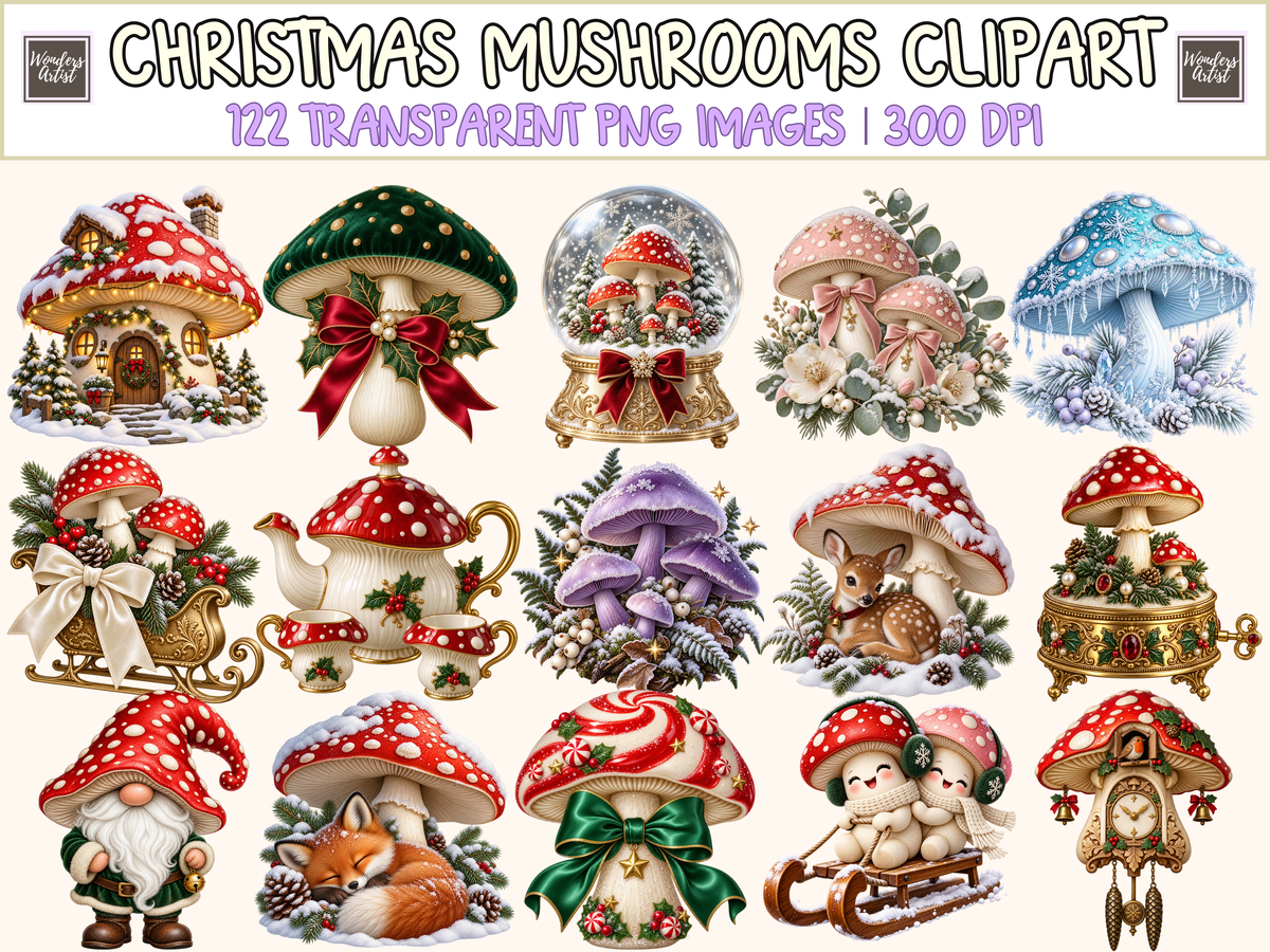 Christmas Mushrooms Clipart — bundle preview