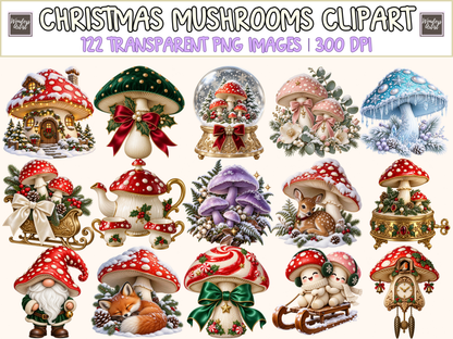 Christmas Mushrooms Clipart — bundle preview