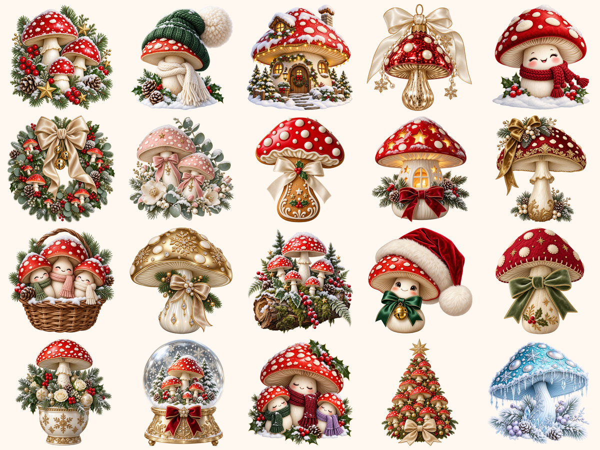 Christmas Mushrooms Clipart — preview 2