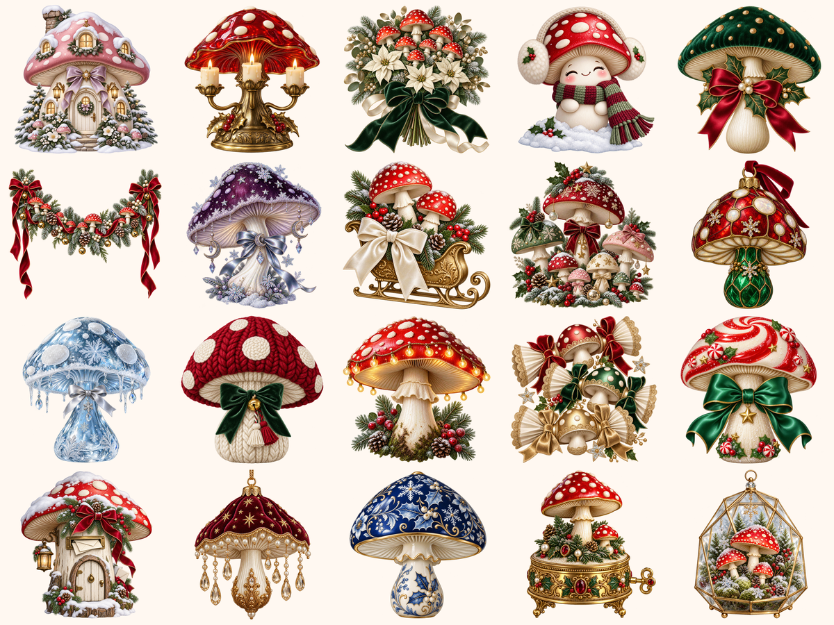 Christmas Mushrooms Clipart — preview 3