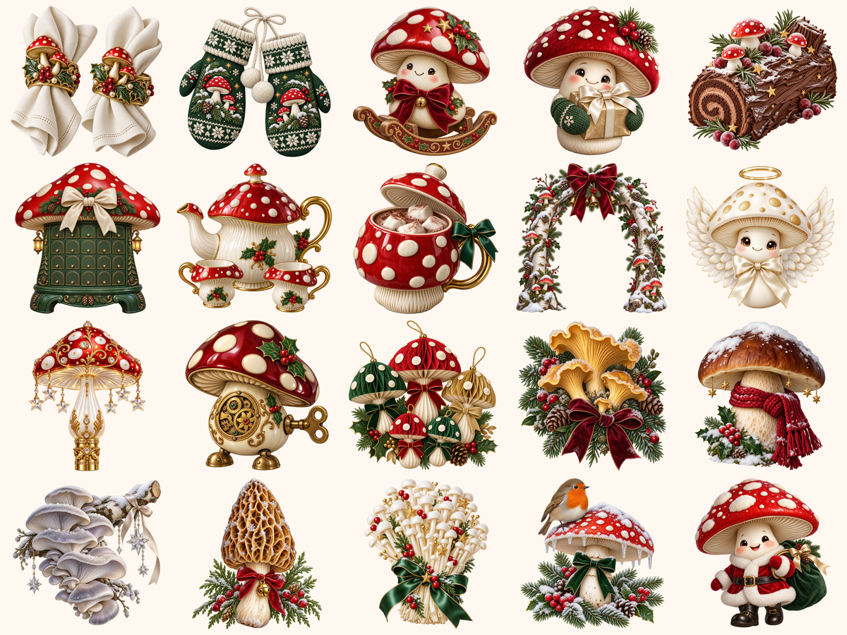 Christmas Mushrooms Clipart — preview 4
