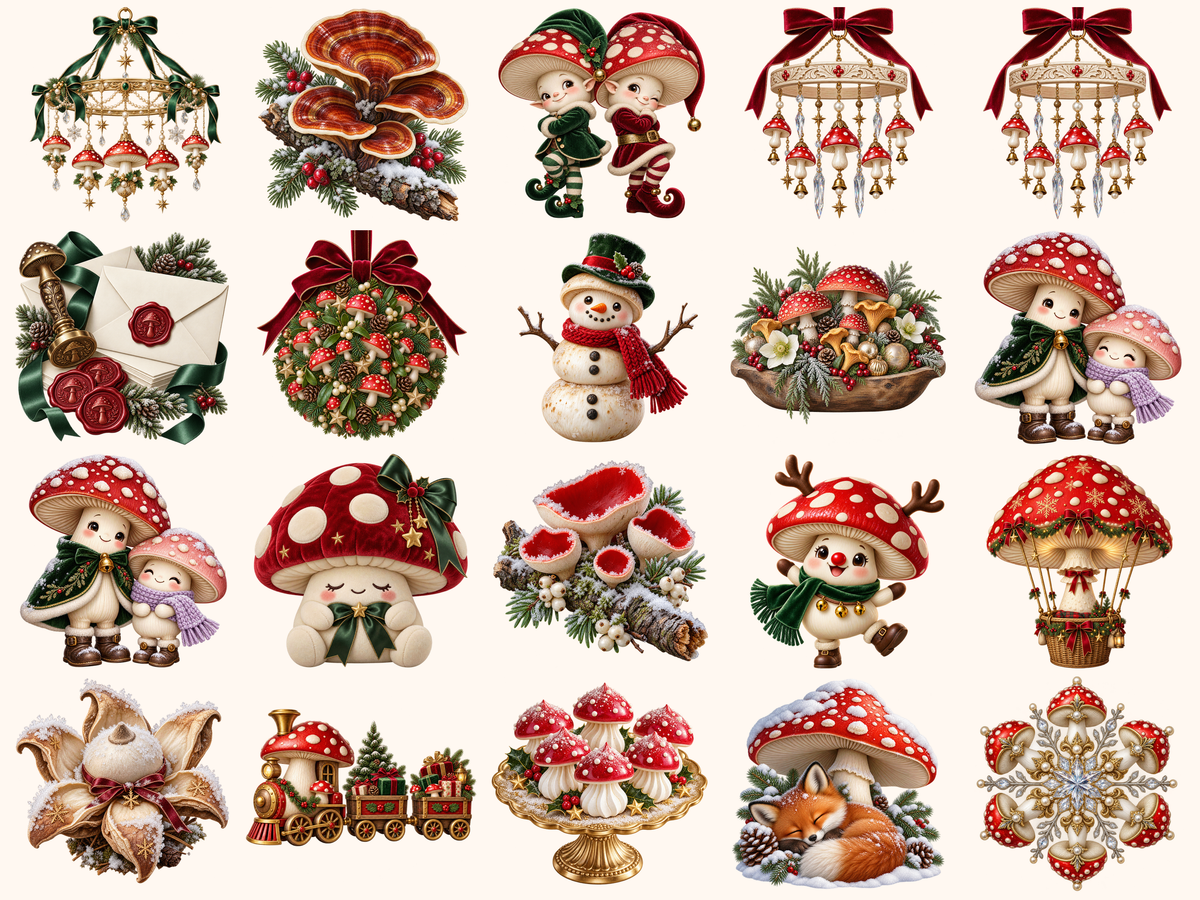 Christmas Mushrooms Clipart — preview 6