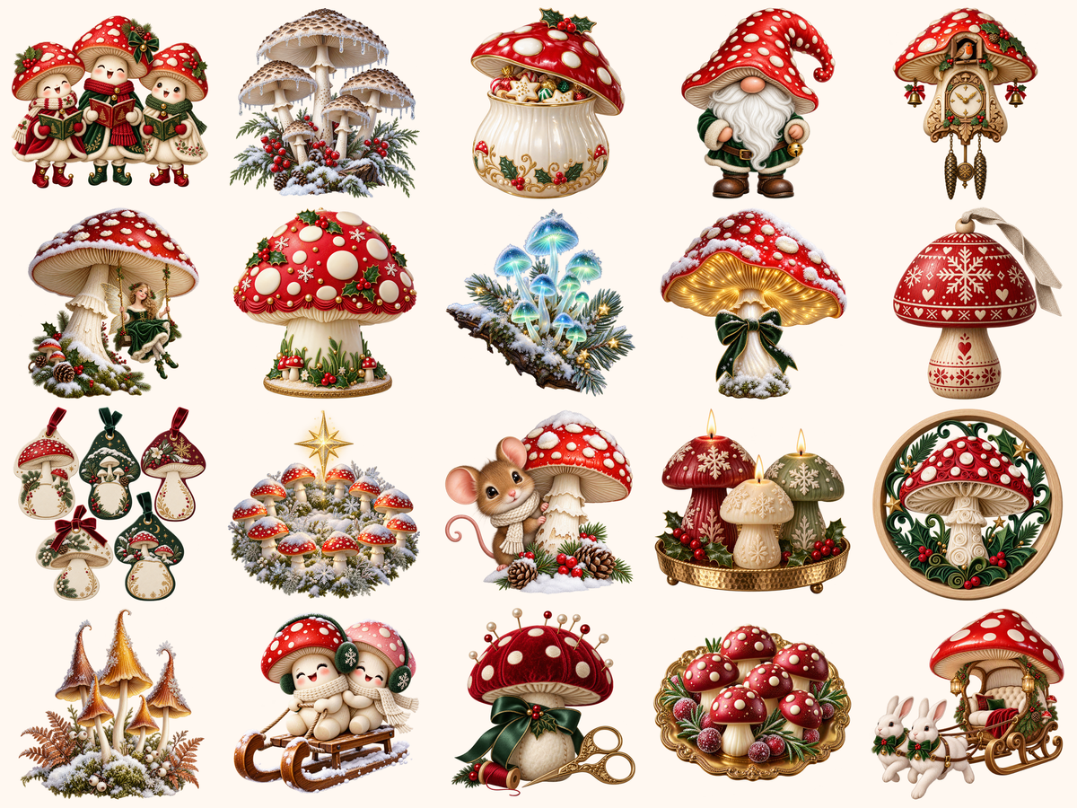 Christmas Mushrooms Clipart — preview 7
