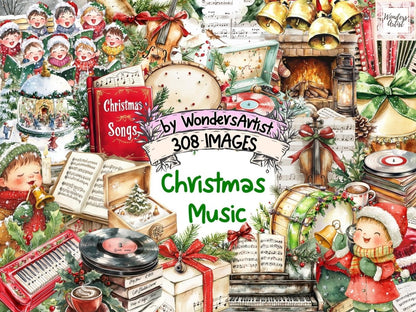 Christmas Music Watercolor Clipart Christmas Graphics - Wonders Artist