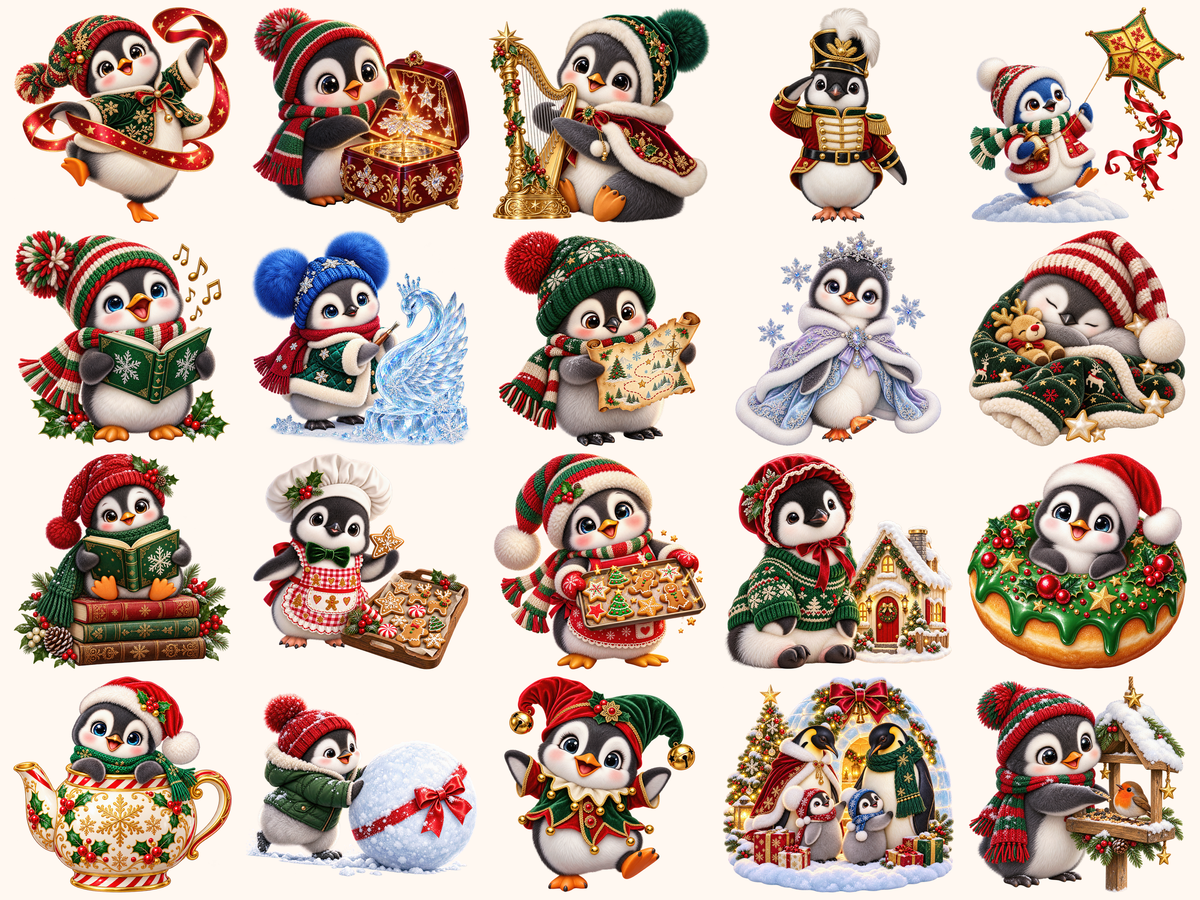 Christmas Penguins Clipart — preview grid 2