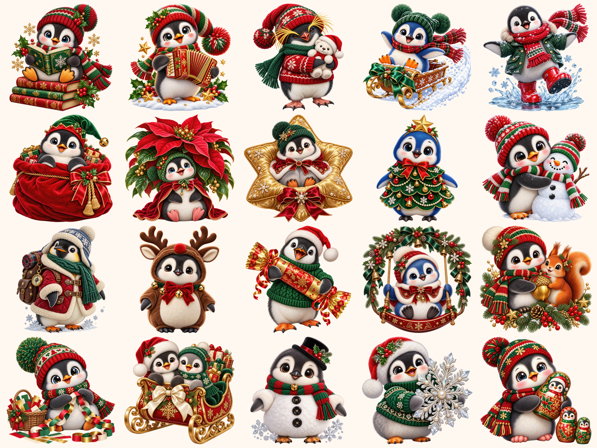 Christmas Penguins Clipart — preview grid 3