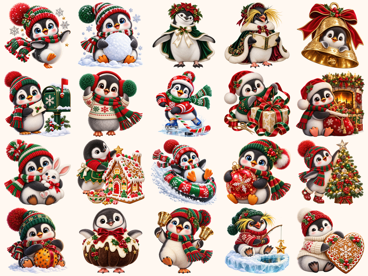 Christmas Penguins Clipart — preview grid 4