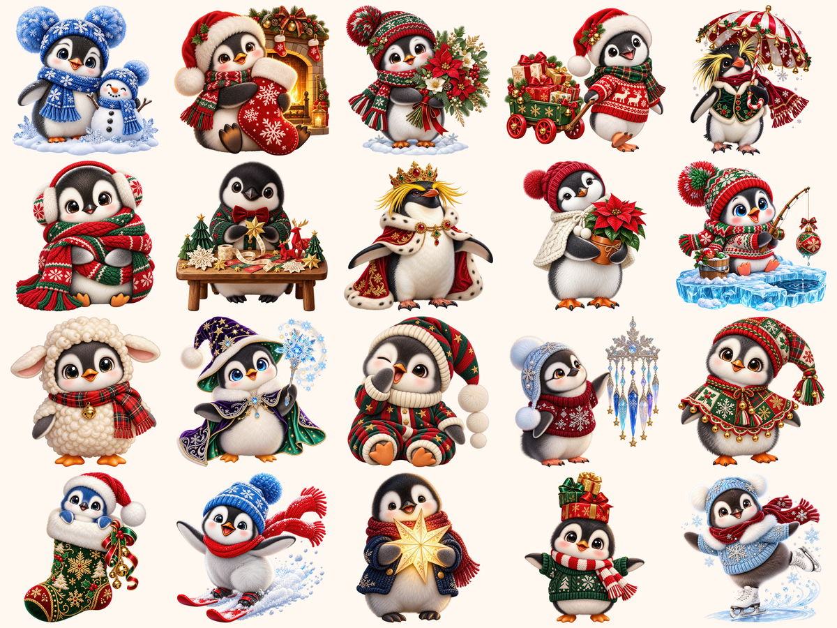 Christmas Penguins Clipart — preview grid 5