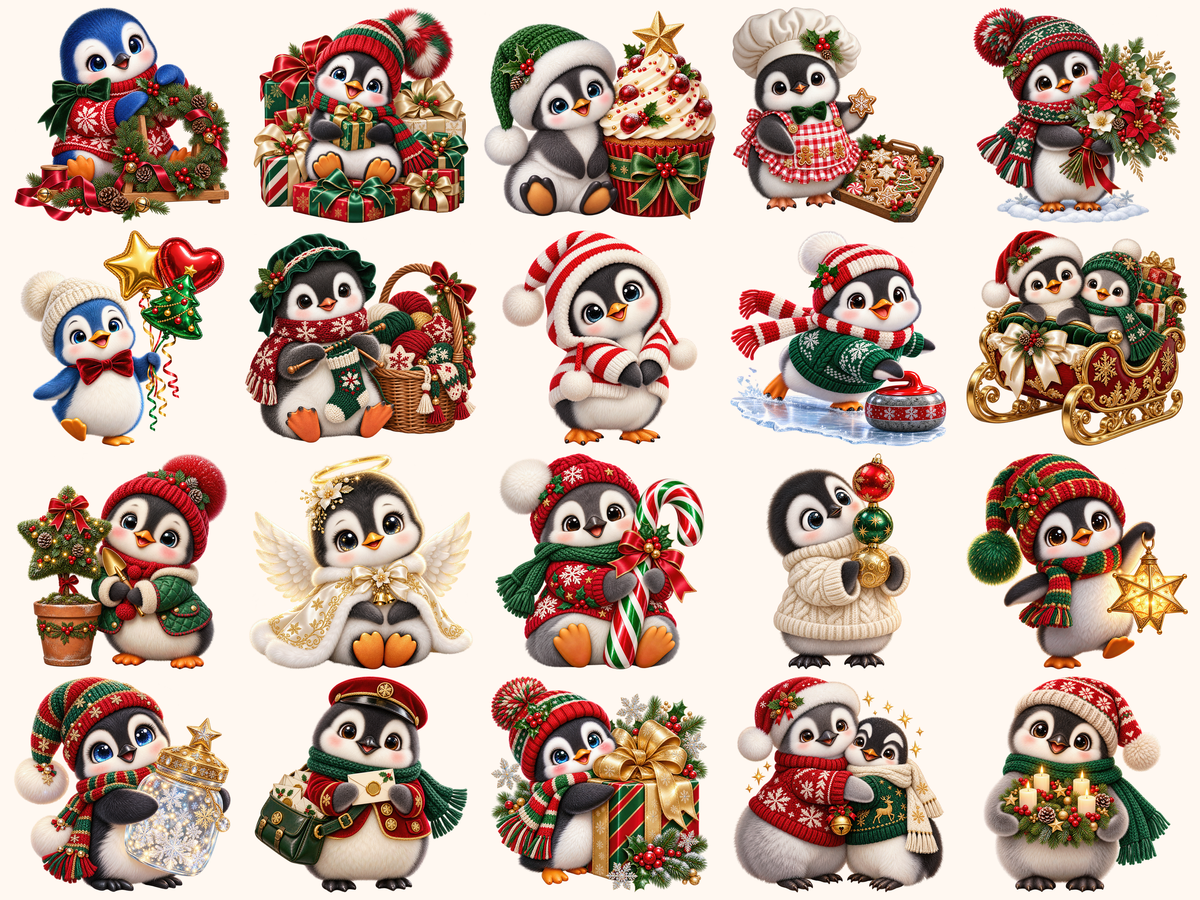 Christmas Penguins Clipart — preview grid 6