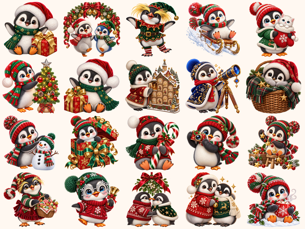 Christmas Penguins Clipart — preview grid 8