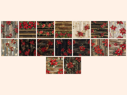 Christmas Poinsettia Wood Seamless Digital Paper Christmas Paper - Wonders Artist