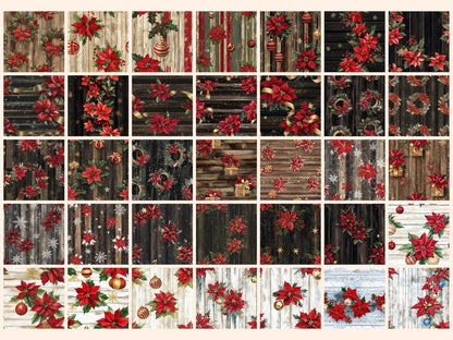 Christmas Poinsettia Wood Seamless Digital Paper Christmas Paper - Wonders Artist