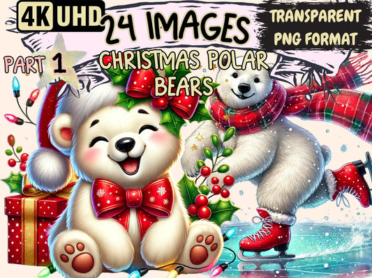 Christmas Polar Bears Clipart - High - Quality Instant Digital Download for Creative Projects