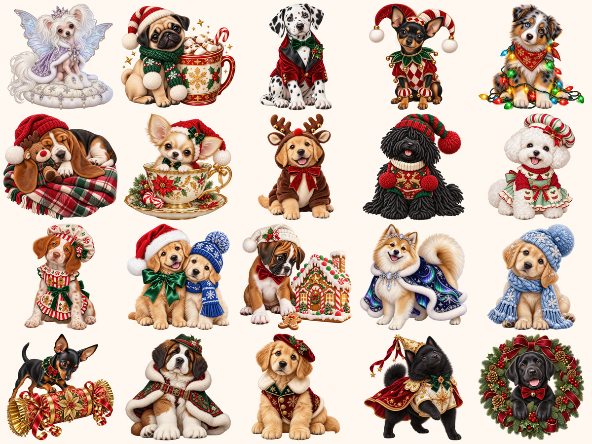 Christmas Puppies Clipart — preview grid 1
