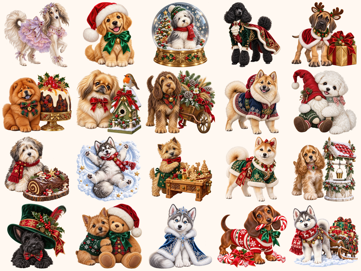 Christmas Puppies Clipart — preview grid 2