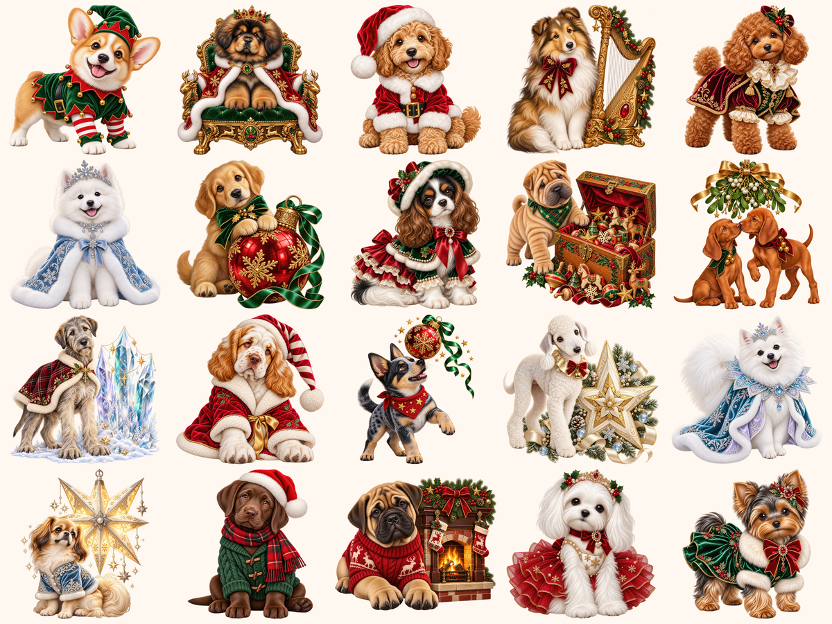 Christmas Puppies Clipart — preview grid 3