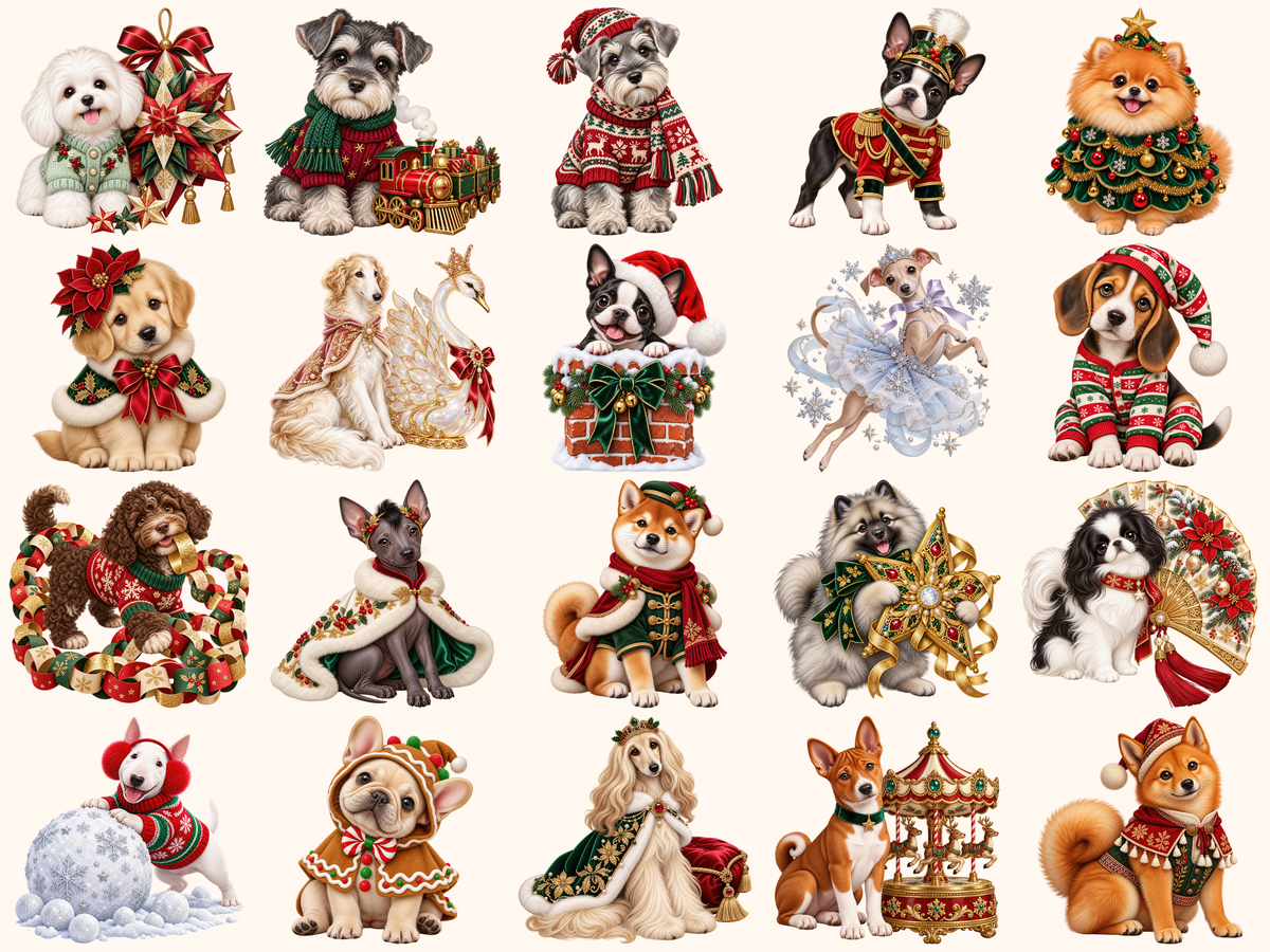 Christmas Puppies Clipart — preview grid 4