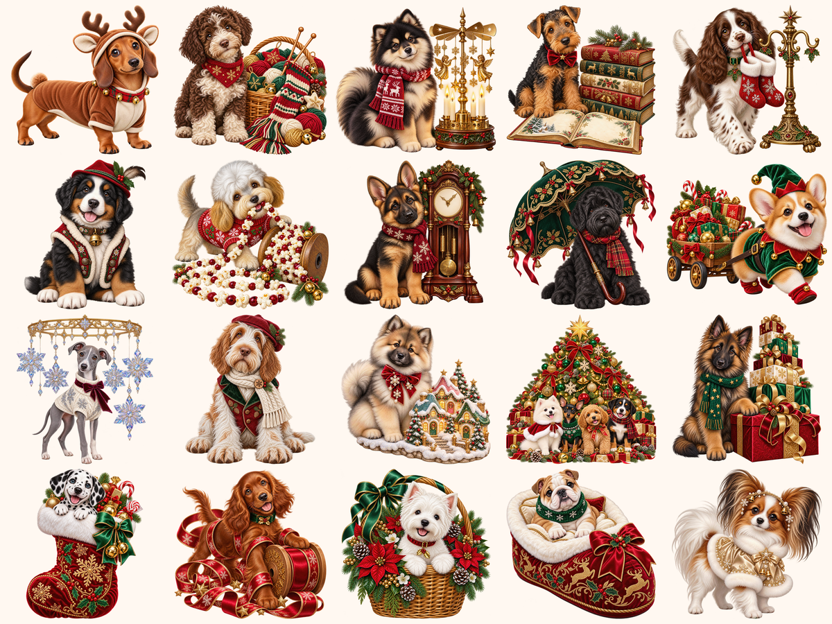 Christmas Puppies Clipart — preview grid 5