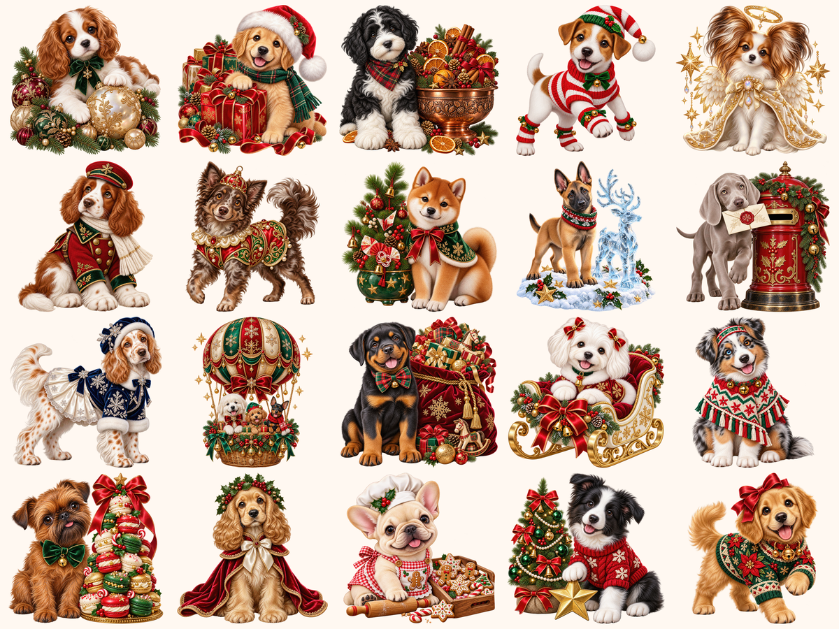 Christmas Puppies Clipart — preview grid 6