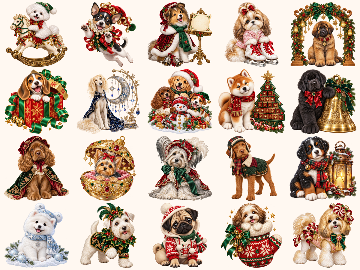 Christmas Puppies Clipart — preview grid 7