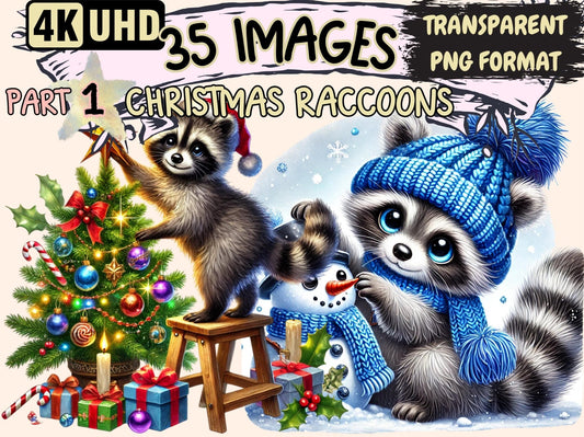 Christmas Raccoons Clipart - High - Quality Instant Digital Download for Creative Projects