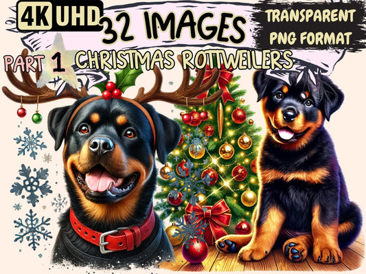 Christmas Rottweilers Clipart - High - Quality Instant Digital Download for Creative Projects