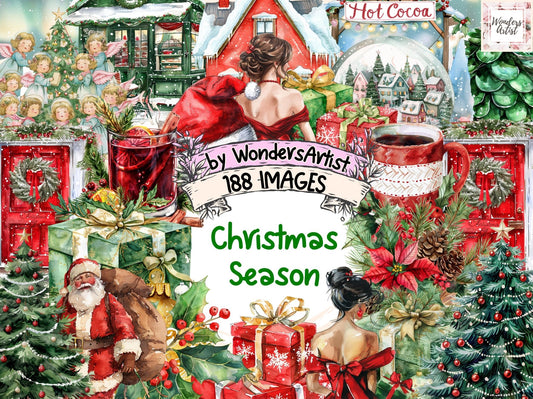 Christmas Season Watercolor Clipart - High - Quality Instant Digital Download for Creative Projects